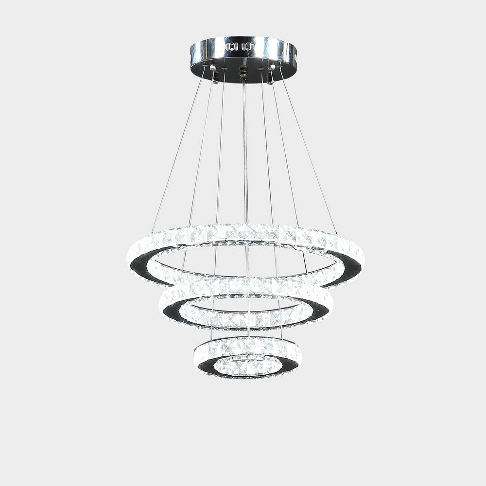 BENZARA 12- 47 Inch Ringed Adjustable Chandelier, 3 Circles Design, Chrome Silver - BM283277