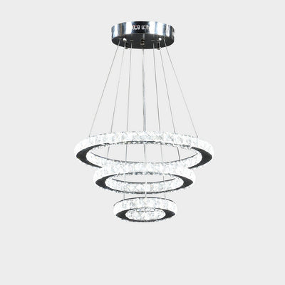 BENZARA 12- 47 Inch Ringed Adjustable Chandelier, 3 Circles Design, Chrome Silver - BM283277