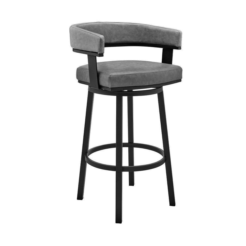 BENZARA Jack 26 Inch Counter Height Bar Stool, Swivel Chair, Faux Leather, Gray - BM283288