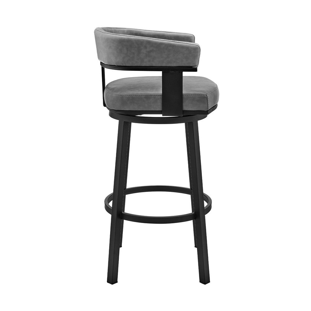 BENZARA Jack 26 Inch Counter Height Bar Stool, Swivel Chair, Faux Leather, Gray - BM283288