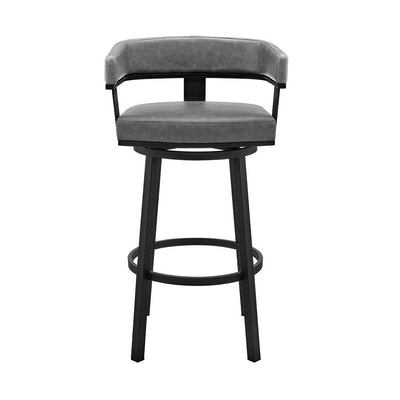 BENZARA Jack 30 Inch Bar Height Stool, Swivel Chair, Vegan Faux Leather, Gray - BM283289