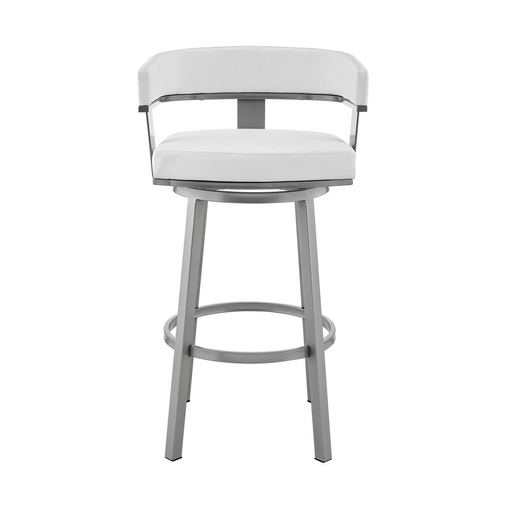 BENZARA Jack 26 Inch Counter Height Bar Stool, Swivel Chair, Faux Leather, White - BM283290