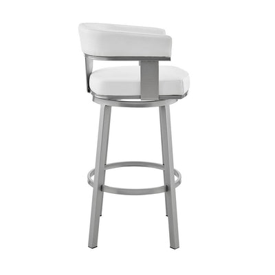 BENZARA Jack 26 Inch Counter Height Bar Stool, Swivel Chair, Faux Leather, White - BM283290