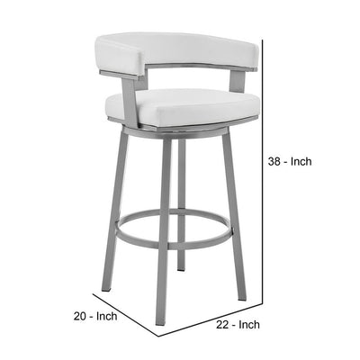 BENZARA Jack 30 Inch Bar Height Stool, Swivel Chair, Vegan Faux Leather, White - BM283291