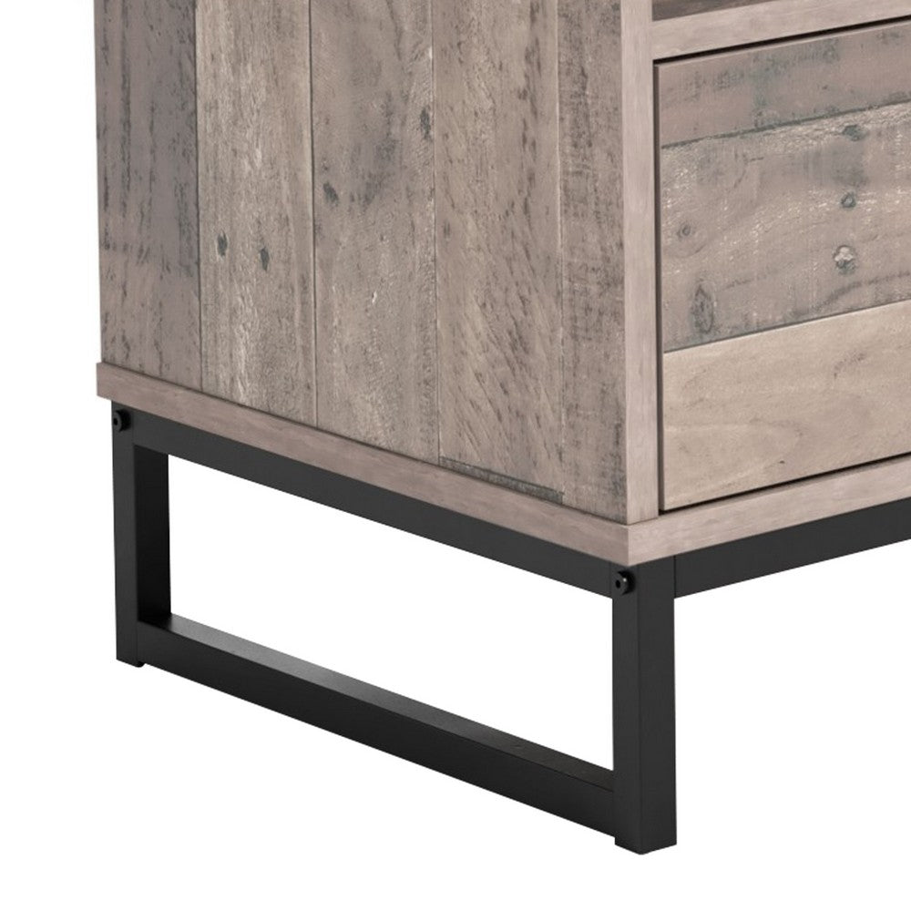 BENZARA 53 Inch TV Media Entertainment Console, 2 Drawers, Replicated Oak,Charcoal - BM283296