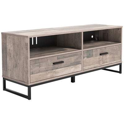 BENZARA 53 Inch TV Media Entertainment Console, 2 Drawers, Replicated Oak,Charcoal - BM283296