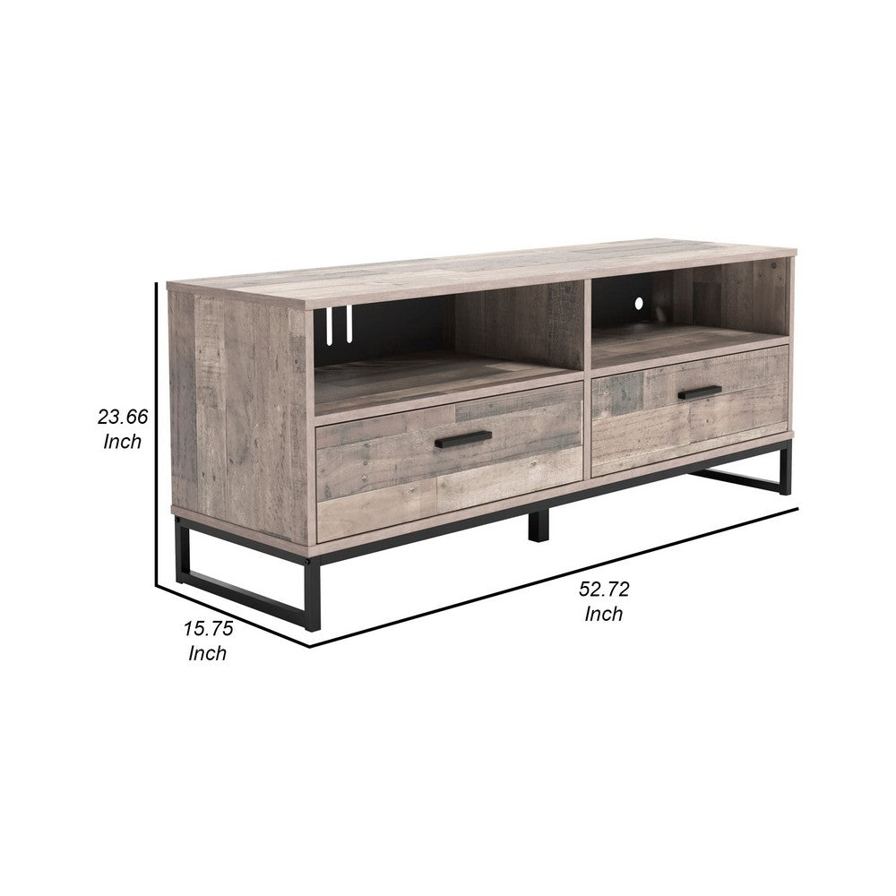 BENZARA 53 Inch TV Media Entertainment Console, 2 Drawers, Replicated Oak,Charcoal - BM283296