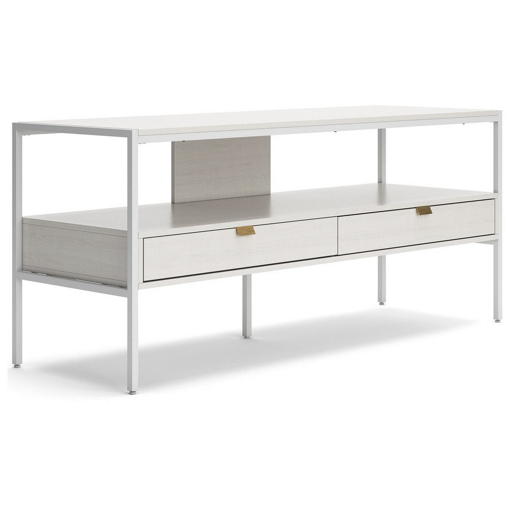 BENZARA 60 Inch Modern TV Media Entertainment Console, Drawers, Metal Frame, White - BM283297