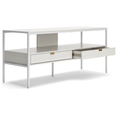 BENZARA 60 Inch Modern TV Media Entertainment Console, Drawers, Metal Frame, White - BM283297