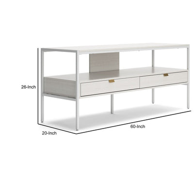 BENZARA 60 Inch Modern TV Media Entertainment Console, Drawers, Metal Frame, White - BM283297