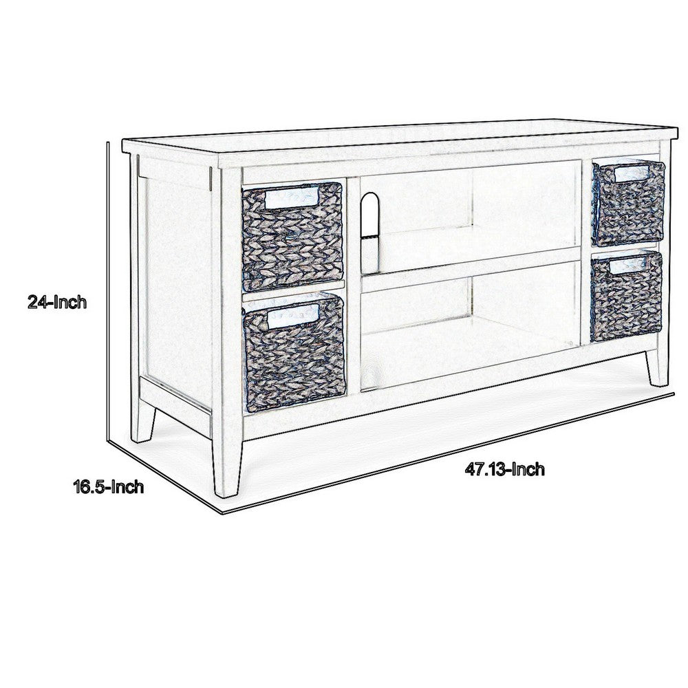 BENZARA Anya 47 Inch Rustic TV Entertainment Console,  Open Shelf, 4 Baskets, Blue - BM283303