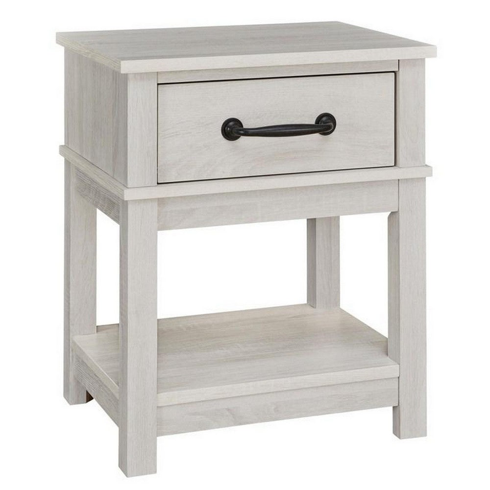 BENZARA Doe 24 Inch Rustic Composite Wood Nightstand, 1 Drawer, 1 Open Shelf, White - BM283308