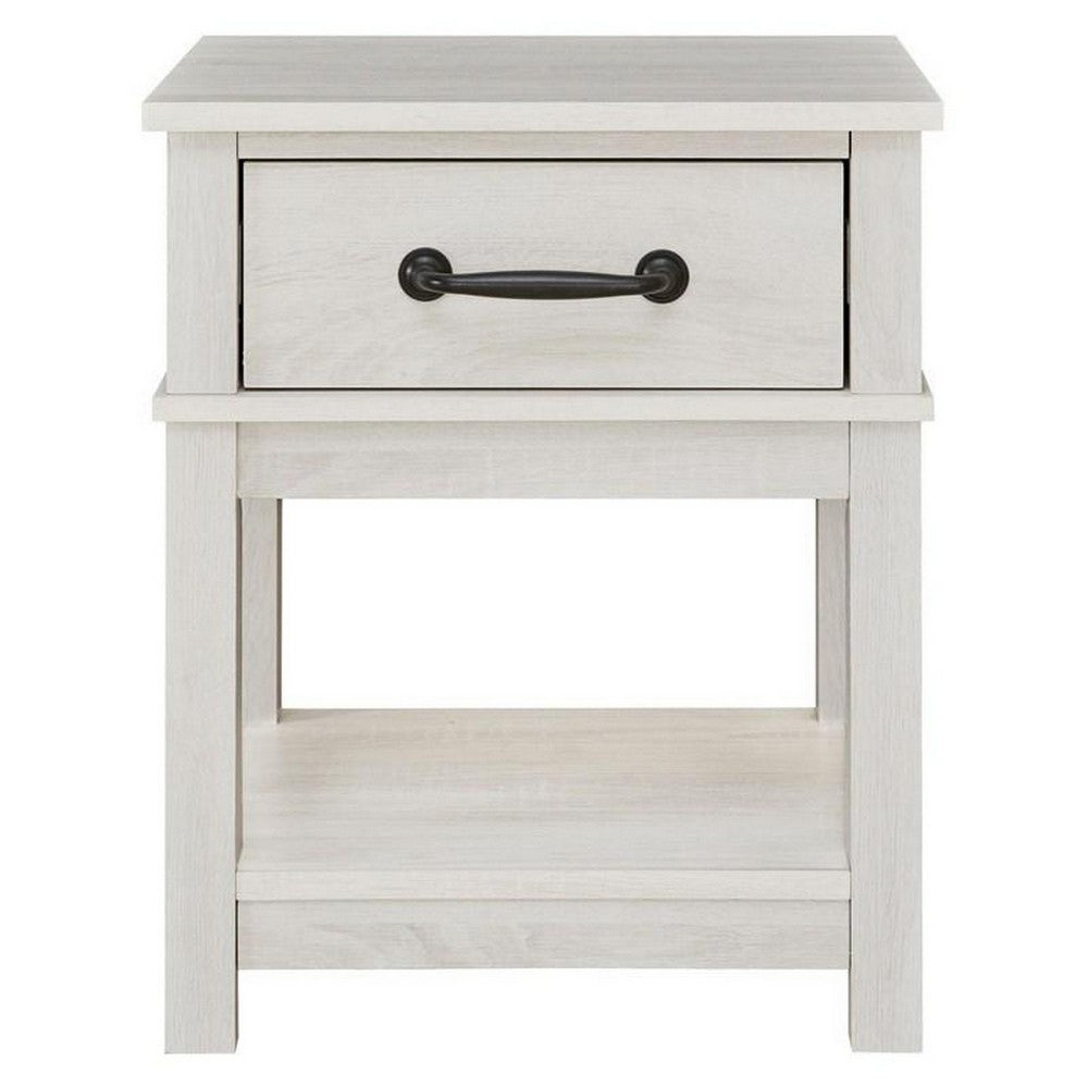 BENZARA Doe 24 Inch Rustic Composite Wood Nightstand, 1 Drawer, 1 Open Shelf, White - BM283308