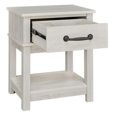 BENZARA Doe 24 Inch Rustic Composite Wood Nightstand, 1 Drawer, 1 Open Shelf, White - BM283308