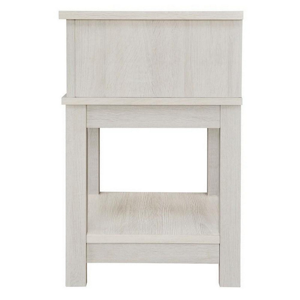 BENZARA Doe 24 Inch Rustic Composite Wood Nightstand, 1 Drawer, 1 Open Shelf, White - BM283308