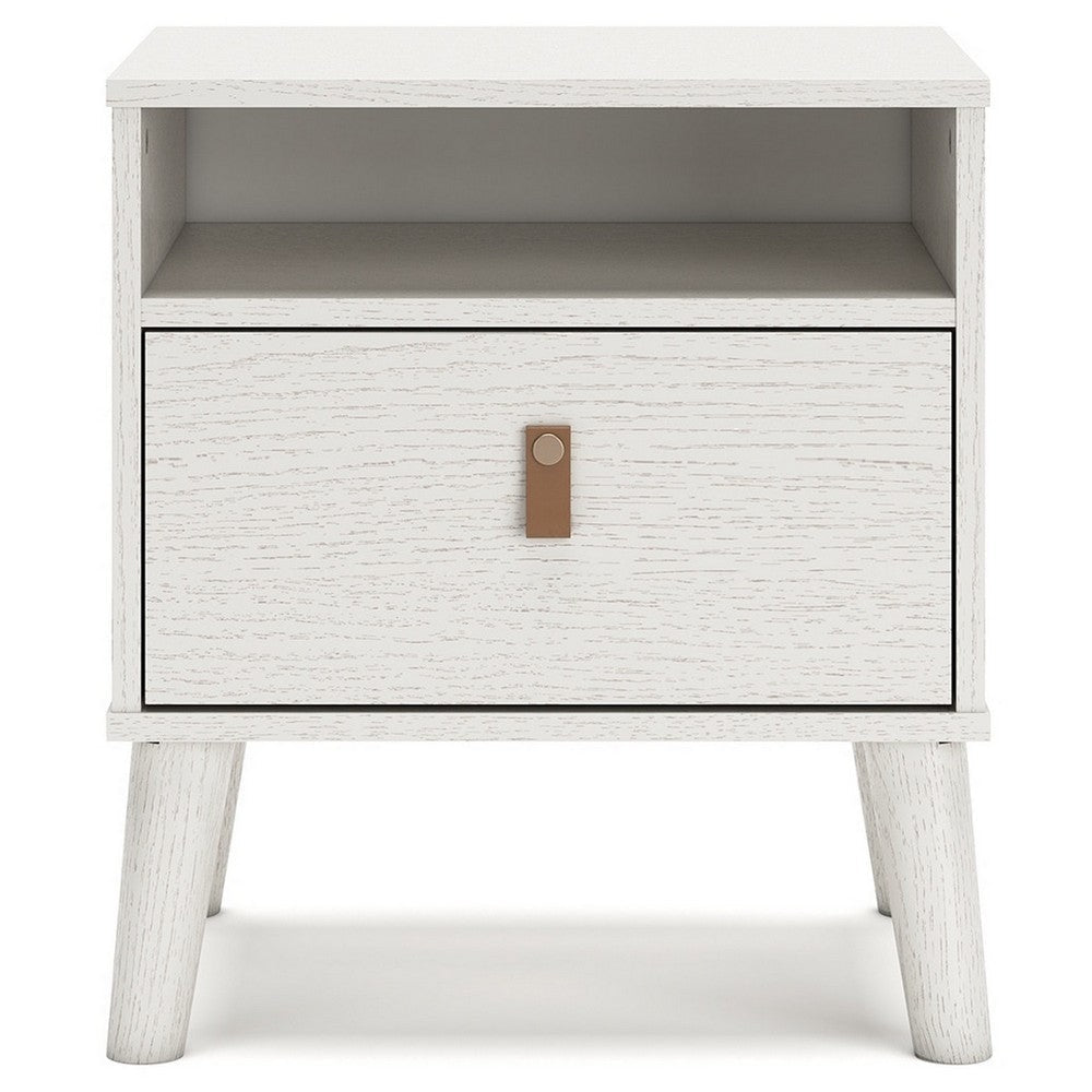 BENZARA Luna 22 Inch Wood Nightstand, 1 Drawer, Faux Leather Knobs, White Finish - BM283315