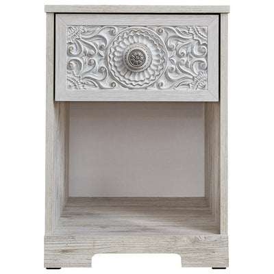 BENZARA Nate 22 Inch Classic Nightstand, 1 Compartment, 1 Drawer, Antique White - BM283320