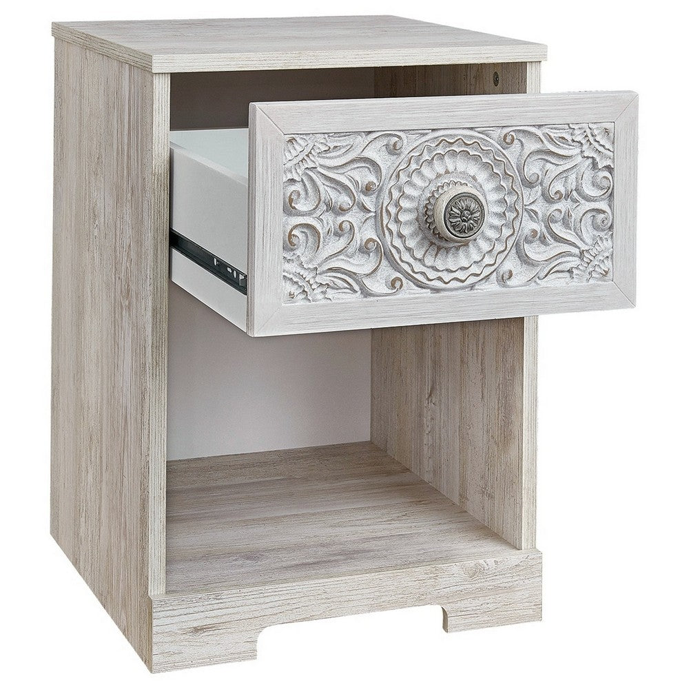 BENZARA Nate 22 Inch Classic Nightstand, 1 Compartment, 1 Drawer, Antique White - BM283320