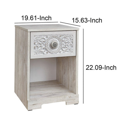 BENZARA Nate 22 Inch Classic Nightstand, 1 Compartment, 1 Drawer, Antique White - BM283320