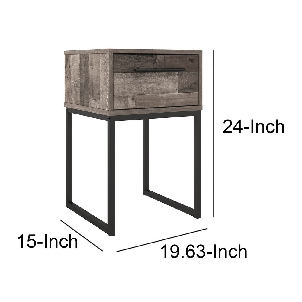 BENZARA Grace 20 Inch Modern Nightstand, Metal Base and Handle, Open Shelf, Gray - BM283322