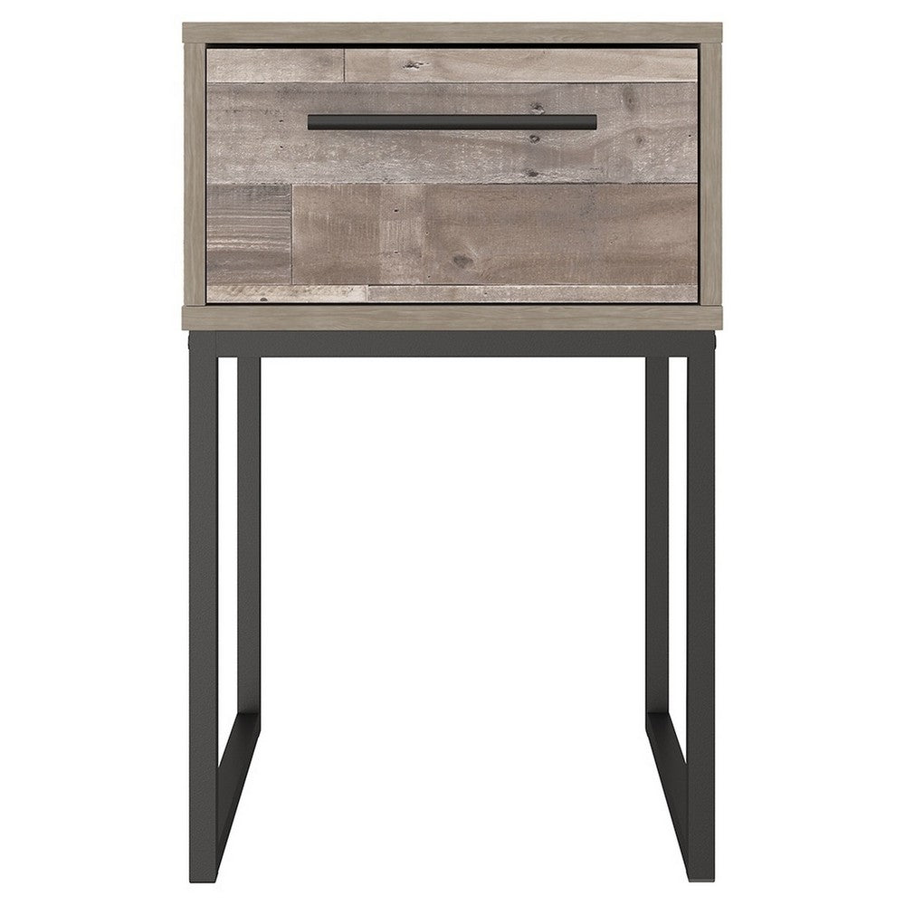 BENZARA Grace 20 Inch Modern Nightstand, Metal Base, 1 Drawer, Whitewashed Wood - BM283324