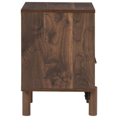 BENZARA Cora 21 Inch Modern Wood Nightstand, 1 Drawer, Metal Bar, Brown and Gold - BM283326