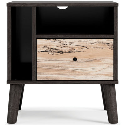 BENZARA Ella 24 Inch Modern Nightstand, 2 Compartments, Round Knob, Charcoal, Oak - BM283329