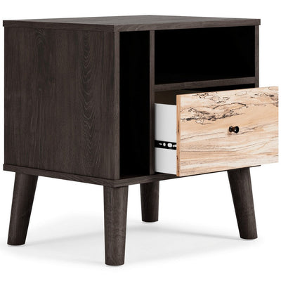 BENZARA Ella 24 Inch Modern Nightstand, 2 Compartments, Round Knob, Charcoal, Oak - BM283329