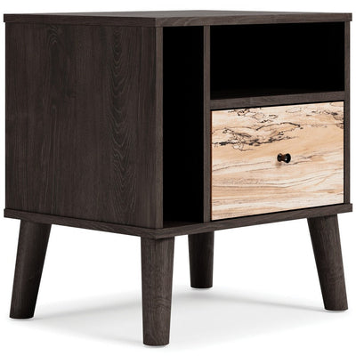 BENZARA Ella 24 Inch Modern Nightstand, 2 Compartments, Round Knob, Charcoal, Oak - BM283329