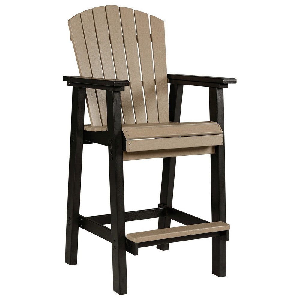 BENZARA 30 Inch Classic Outdoor Barstool Chair, Set of 2, Rustic Brown and Black - BM283330