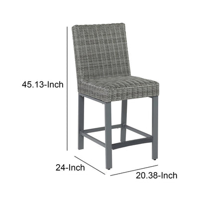 BENZARA Jack 28 Inch Outdoor Barstool Chair, Tall Backrest, Set of 2, Aluminum,Gray - BM283331