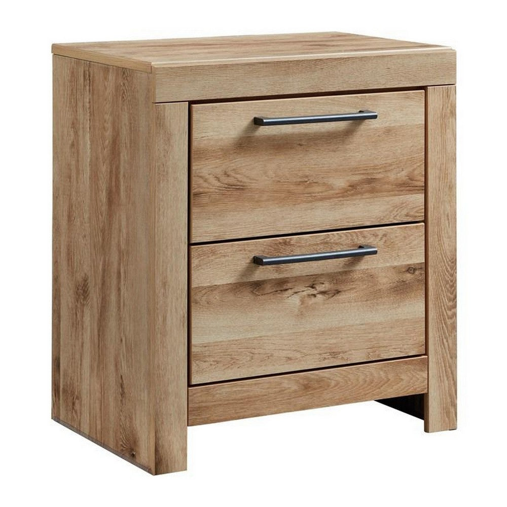 BENZARA Amy 24 Inch Modern Wood Nightstand, 2 Drawers, 2 USB Ports, Natural Brown - BM283332