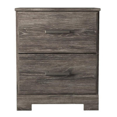 BENZARA Lin 24 Inch Rustic Wood Nightstand, 2 Drawers, Gray Oak Grain Details - BM283334