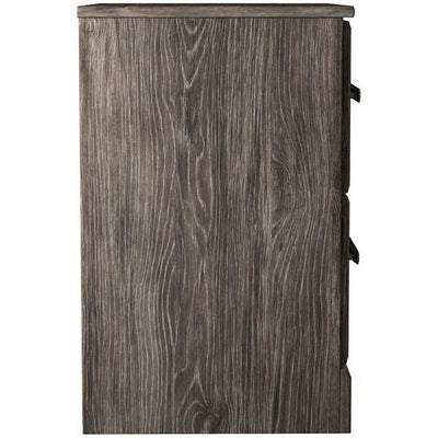 BENZARA Lin 24 Inch Rustic Wood Nightstand, 2 Drawers, Gray Oak Grain Details - BM283334