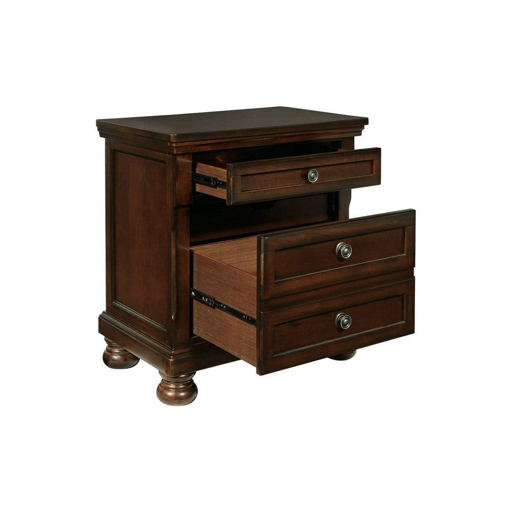 BENZARA Ayla 30 Inch Classic Nightstand, Wood Frame, 2 Drawers, Hand Finished Brown - BM283337