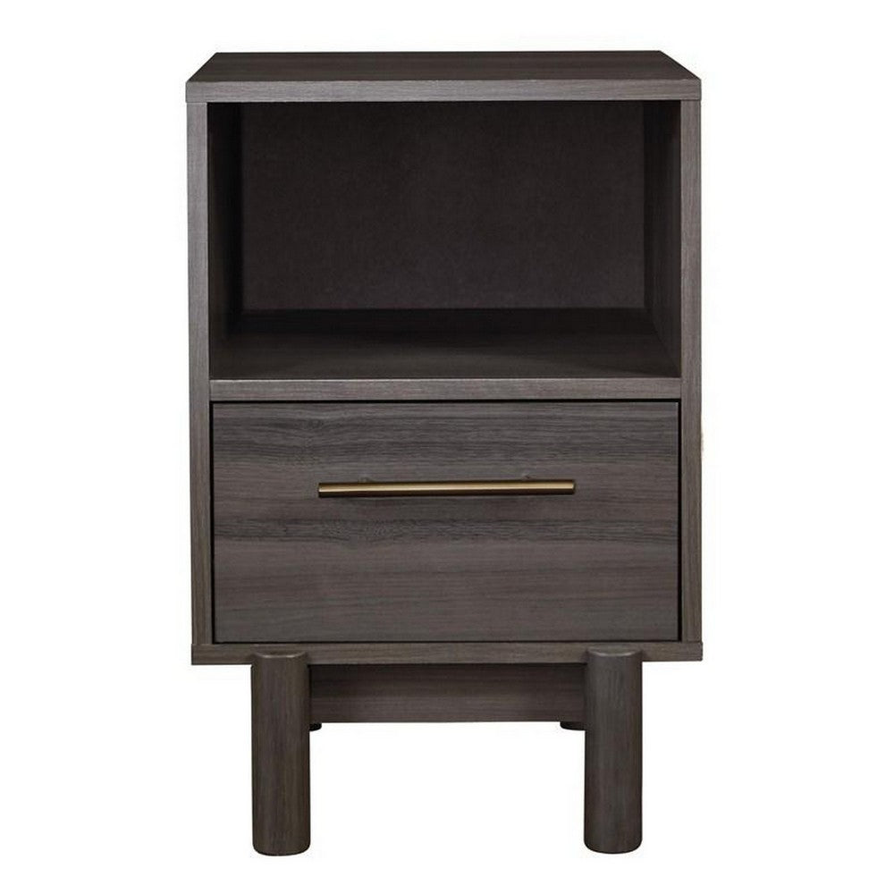 BENZARA Wane 21 Inch Modern Wood Nightstand, Vinyl Laminate, Open Compartment, Gray - BM283338