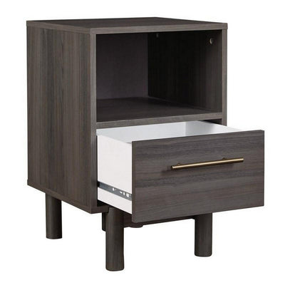 BENZARA Wane 21 Inch Modern Wood Nightstand, Vinyl Laminate, Open Compartment, Gray - BM283338