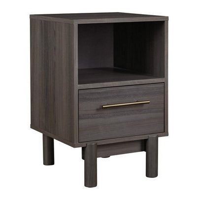 BENZARA Wane 21 Inch Modern Wood Nightstand, Vinyl Laminate, Open Compartment, Gray - BM283338