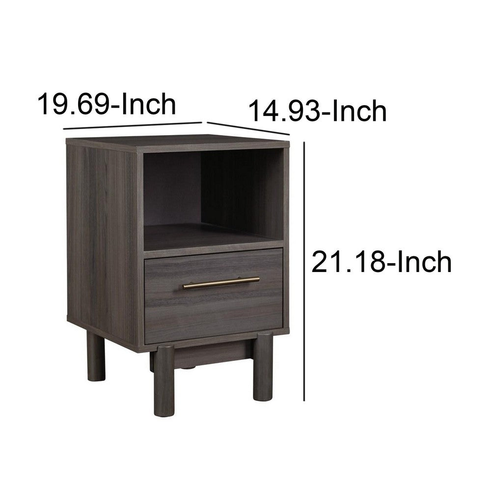 BENZARA Wane 21 Inch Modern Wood Nightstand, Vinyl Laminate, Open Compartment, Gray - BM283338