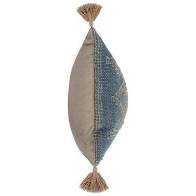 BENZARA 16 x 36 Accent Lumbar Pillow, Down, Blue Wool, Jute Woven Details, Tassels - BM283440