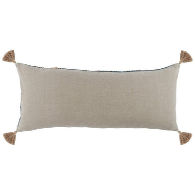 BENZARA 16 x 36 Accent Lumbar Pillow, Down, Blue Wool, Jute Woven Details, Tassels - BM283440