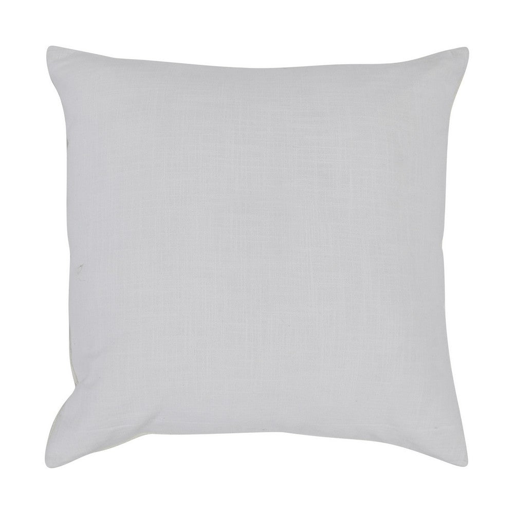 BENZARA 26 x 26 Accent Throw Pillow, Faux Leather Center, Fringed, White, Gray - BM283443