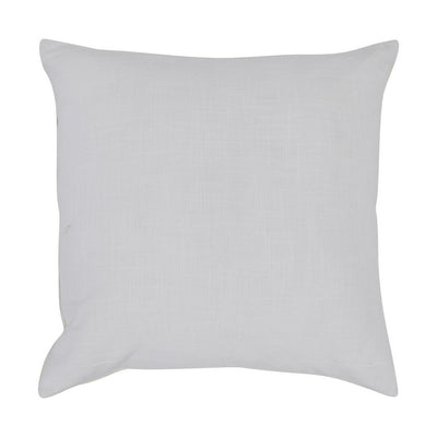 BENZARA 26 x 26 Accent Throw Pillow, Faux Leather Center, Fringed, White, Gray - BM283443