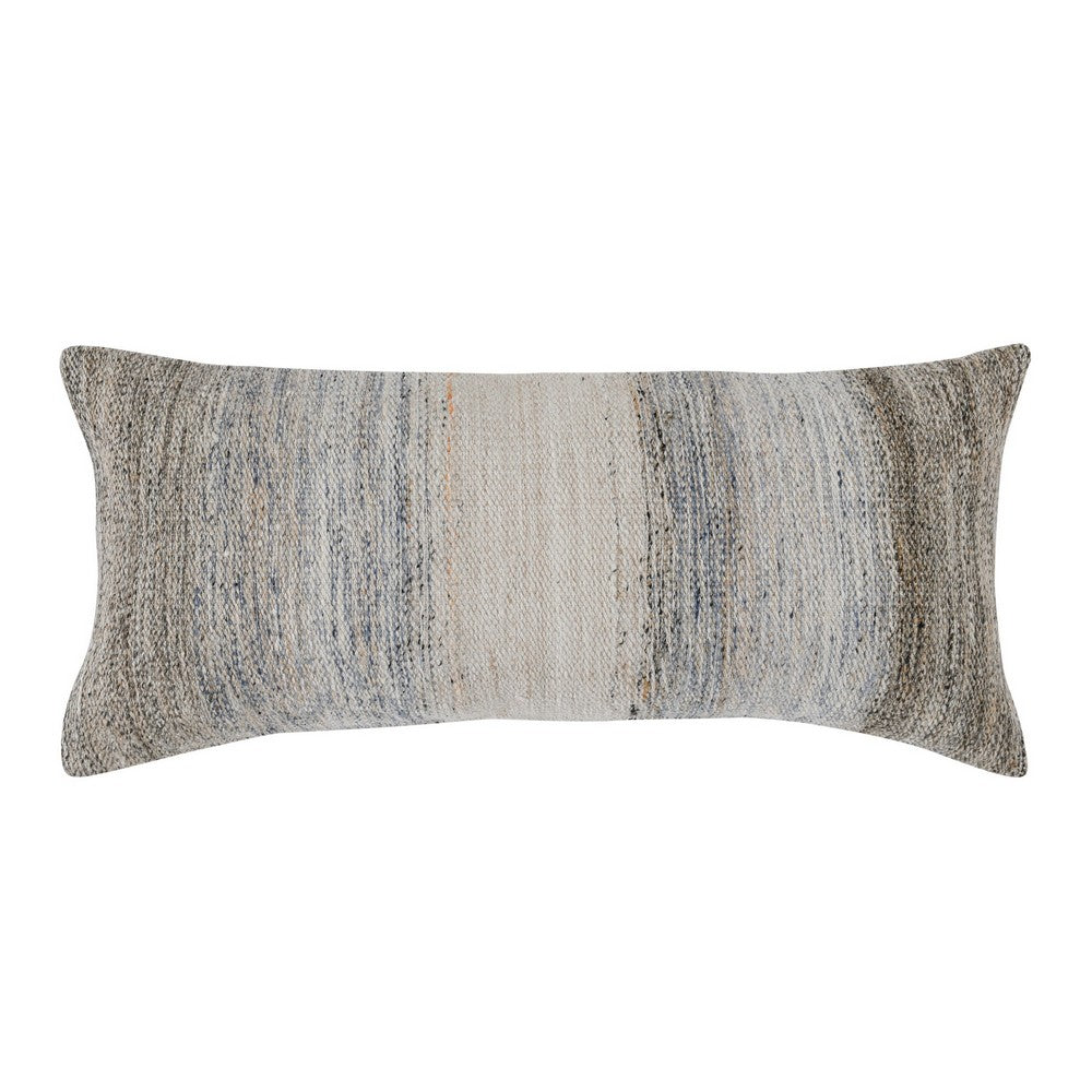 BENZARA 16 x 36 Accent Lumbar Pillow, Down Insert, Handwoven Textured Stripes, Gray - BM283444