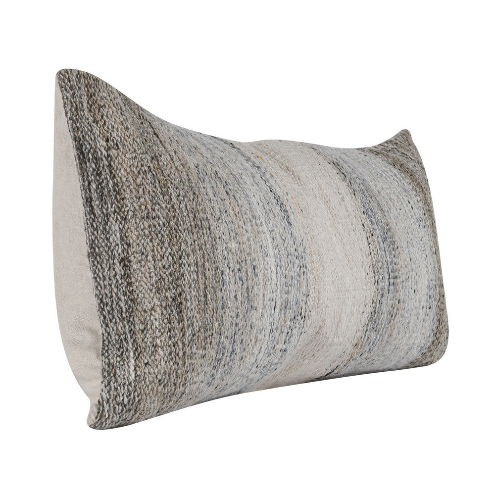 BENZARA 16 x 36 Accent Lumbar Pillow, Down Insert, Handwoven Textured Stripes, Gray - BM283444