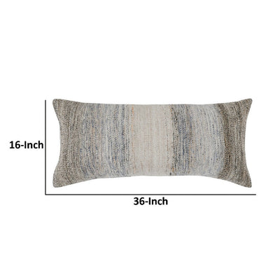 BENZARA 16 x 36 Accent Lumbar Pillow, Down Insert, Handwoven Textured Stripes, Gray - BM283444