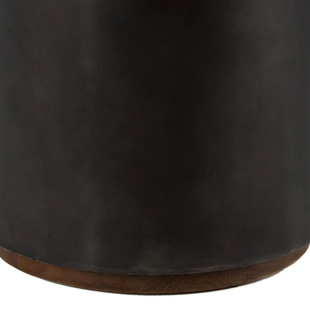 BENZARA Jenny 24 Inch Round Drum Wood End Table, Metal Panels, Black, Brown - BM283458