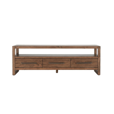 BENZARA Jax 66 Inch Rustic Wood Entertainment Console, 3 Drawers, 1 Shelf, Brown - BM283462