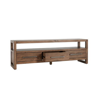 BENZARA Jax 66 Inch Rustic Wood Entertainment Console, 3 Drawers, 1 Shelf, Brown - BM283462