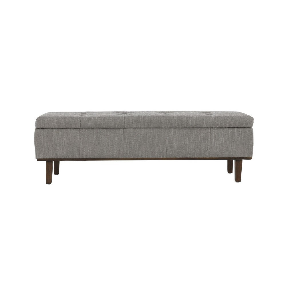 BENZARA Lou 54 Inch Wood Bench with Storage, Handcrafted, Polyester, Gray - BM283466